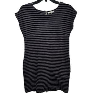 Madewell Black Purpure Stripe Dress Womens Back Zipper Cap Sleeve Cotton Size XS